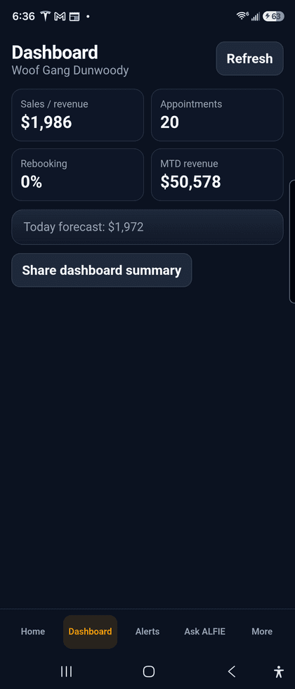 OpsBeacon mobile Dashboard screen